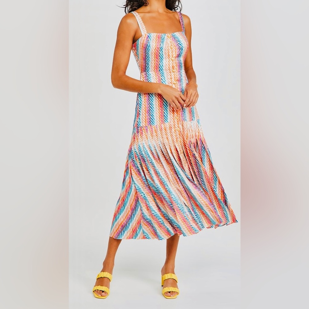 SALONI Stripe Silk Dress, Candy, Size 2